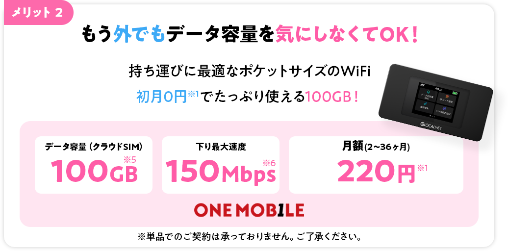 メリット2 もう外でもデータ容量を気にしなくてOK！