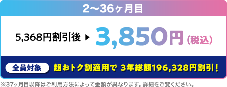 2～36ヶ月目3,850円（税込）
